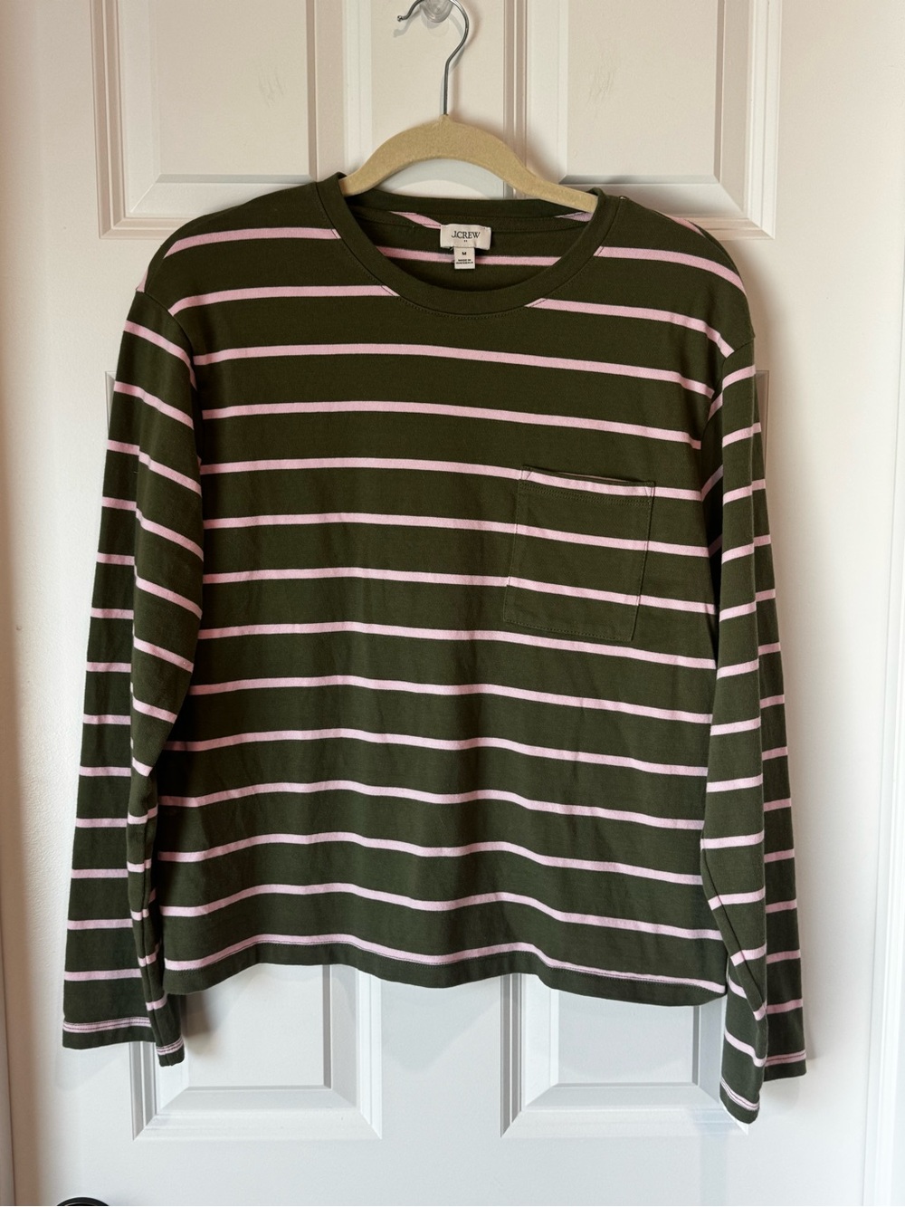 J Crew Long Sleeve Crew Neck Striped Top‎ - Medium - Green and Light Pink